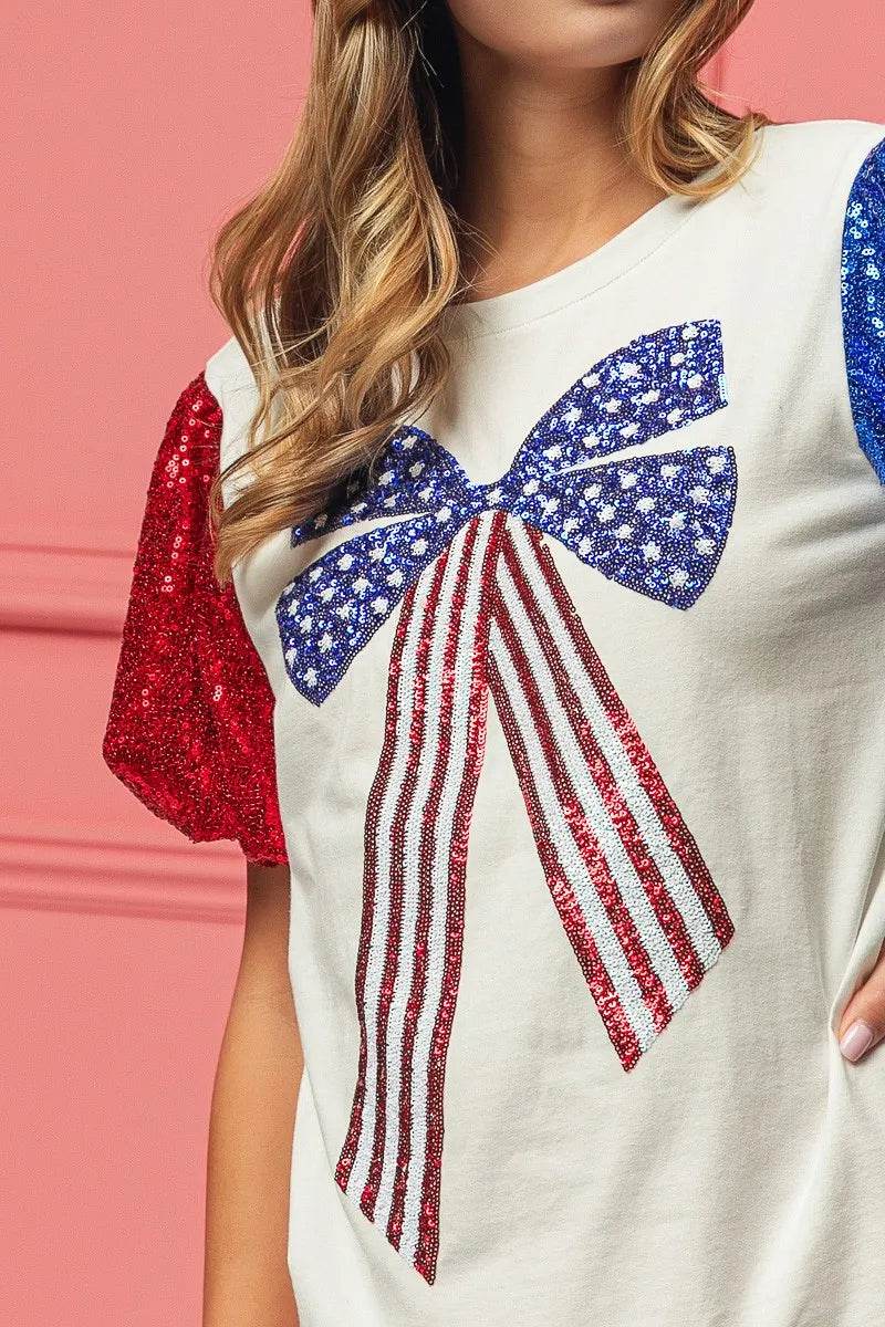 BiBi Sequin American Flag Bow Top - Shop Style & More | Fresh Looks, Everyday Deals & Free Shipping