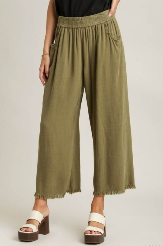 Umgee Full Size Linen Blend Elastic Waistband Wide Leg Pants Plus Size - Shop Style & More | Fresh Looks, Everyday Deals & Free Shipping
