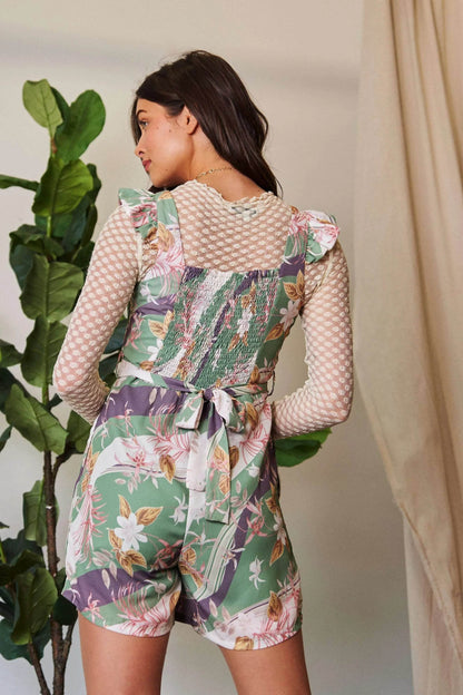 Davi & Dani Floral Square Neck Ruffled Sleeveless Mini Romper - Shop Style & More | Fresh Looks, Everyday Deals & Free Shipping
