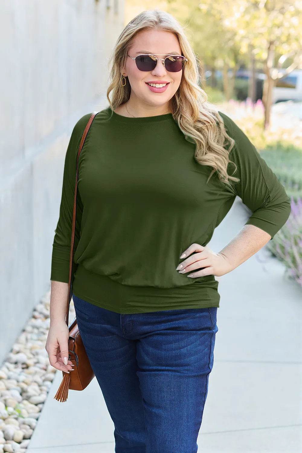 Basic Bae Full Size Round Neck Batwing Sleeve Top - Shop Style & More | Fresh Looks, Everyday Deals & Free Shipping