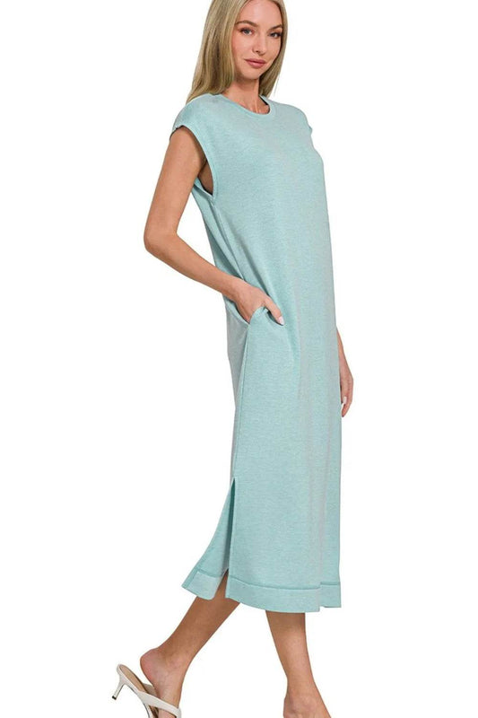 Zenana French Terry Sleeveless Round Neck Midi Dress - Shop Style & More | Fresh Looks, Everyday Deals & Free Shipping