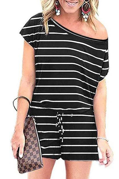 Striped Short Sleeve Drawstring Waist Romper - Shop Style & More | Fresh Looks, Everyday Deals & Free Shipping