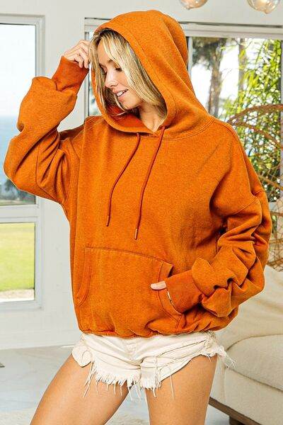 BiBi Ruched Long Sleeve Washed Fleece Hoodie - Shop Style & More | Fresh Looks, Everyday Deals & Free Shipping