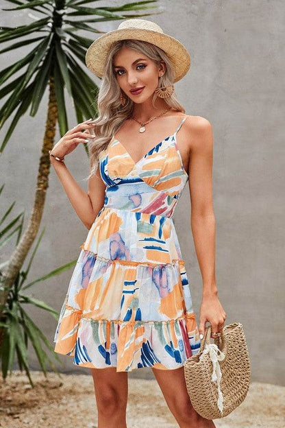 Tie Dye V Neck Sleeveless Ruffle Hem A Line Dress - Shop Style & More | Fresh Looks, Everyday Deals & Free Shipping