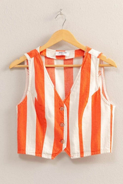 HYFVE Woven Striped V-Neck Button Down Vest - Shop Style & More | Fresh Looks, Everyday Deals & Free Shipping