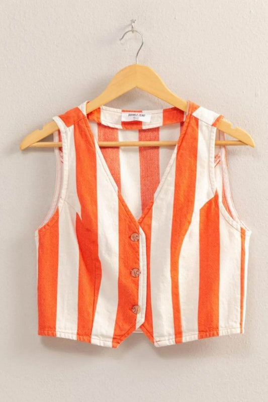 HYFVE Woven Striped V-Neck Button Down Vest - Shop Style & More | Fresh Looks, Everyday Deals & Free Shipping
