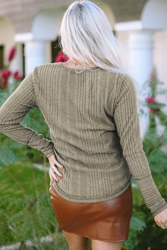 Amora V Neck Buttoned Ribbed Knit Top - Shop Style & More | Fresh Looks, Everyday Deals & Free Shipping