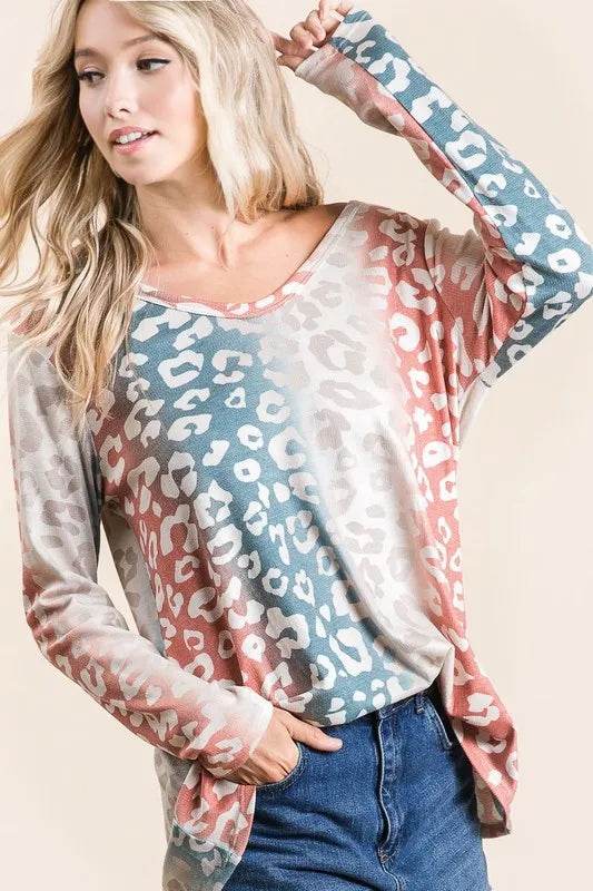 BiBi Gradation Leopard Print Textured Knit Top - Shop Style & More | Fresh Looks, Everyday Deals & Free Shipping