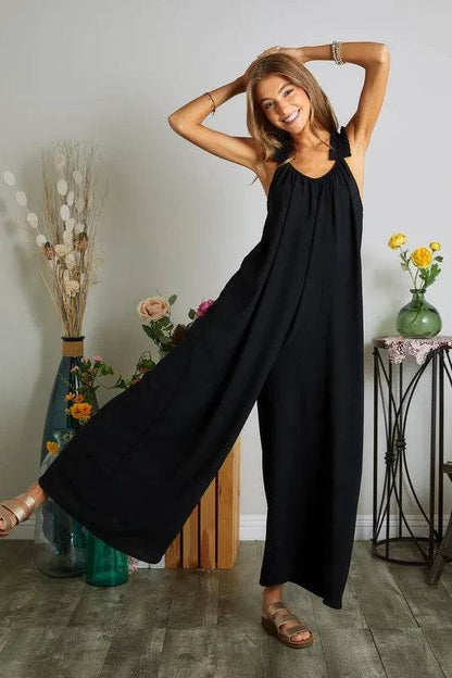 ADORA Full Size Elastic Ruffle Shoulder Jumpsuit Plus Size - Shop Style & More | Fresh Looks, Everyday Deals & Free Shipping