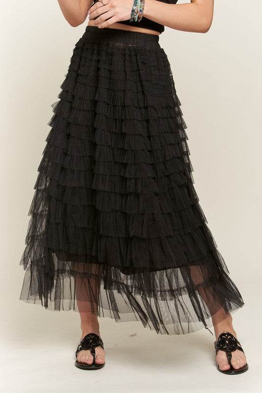 ADORA Elastic Waist Layered Mesh Midi Skirt - Shop Style & More | Fresh Looks, Everyday Deals & Free Shipping