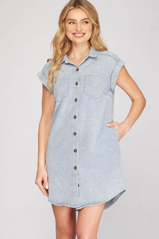 She + Sky Full Size Folded Cuff Button Down Washed Twill Shirt Dress Plus Size - Shop Style & More | Fresh Looks, Everyday Deals & Free Shipping