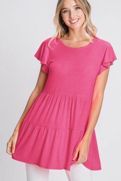 Heimish Full Size Tiered Round Neck Ruffle Sleeve Top Plus Size - Shop Style & More | Fresh Looks, Everyday Deals & Free Shipping