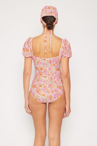 Marina West Floral One-Piece Swimsuit with Puff Sleeves One-Piece Swimwear