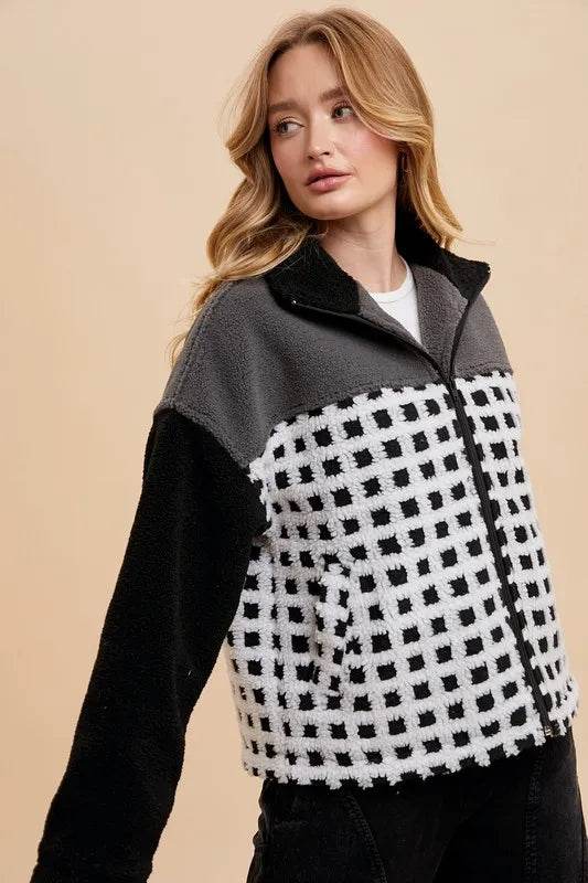 Annie Wear Plaid Zip Up Drop Shoulder Sherpa Jacket - Shop Style & More | Fresh Looks, Everyday Deals & Free Shipping