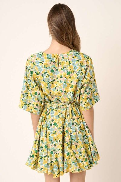 Mittoshop Floral Tie Waist Half Sleeve Mini Dress Casual Dresses