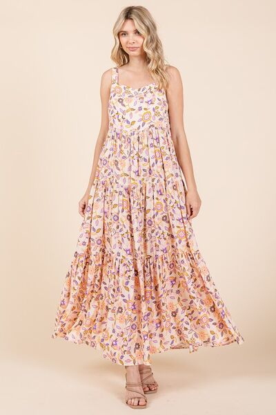 Mittoshop Flower Print Tiered Sleeveless Empire Maxi Dress Casual Dresses