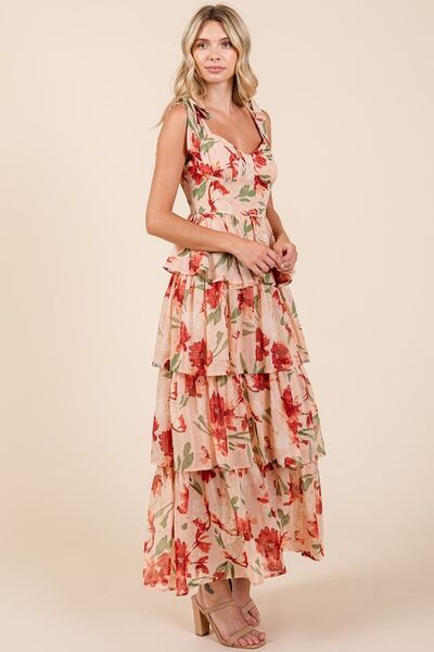 Mittoshop Layered Floral Sweetheart Neck Maxi Dress Casual Dresses