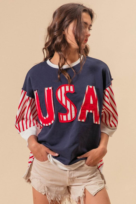 BiBi USA Letter Patchwork Contrast Short Sleeve T-Shirt - Shop Style & More | Fresh Looks, Everyday Deals & Free Shipping
