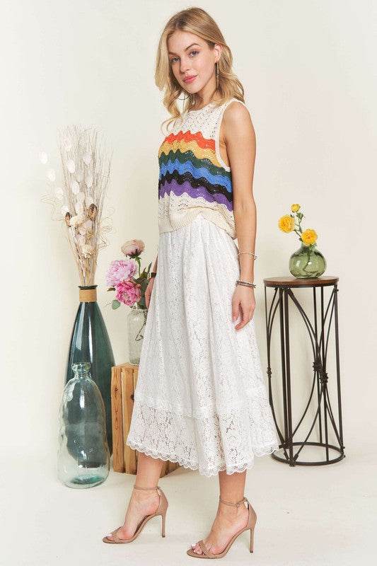 ADORA Elastic Waist Lace Midi Skirt - Shop Style & More | Fresh Looks, Everyday Deals & Free Shipping