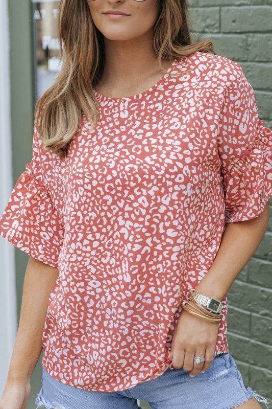 Leah Leopard Spotted Ruffle Sleeve Top - Shop Style & More | Fresh Looks, Everyday Deals & Free Shipping