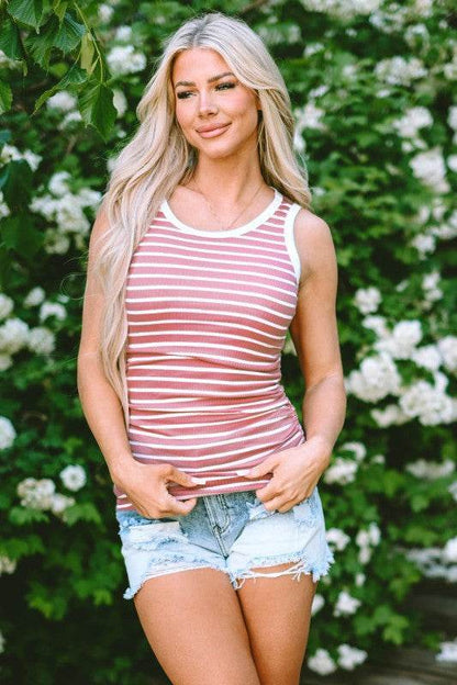 Kamari Stripe Contrast Round Neck Sleeveless Slim - Shop Style & More | Fresh Looks, Everyday Deals & Free Shipping