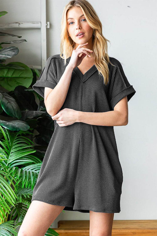 Heimish Full Size Short Sleeve Ribbed Romper with Pockets - Shop Style & More | Fresh Looks, Everyday Deals & Free Shipping