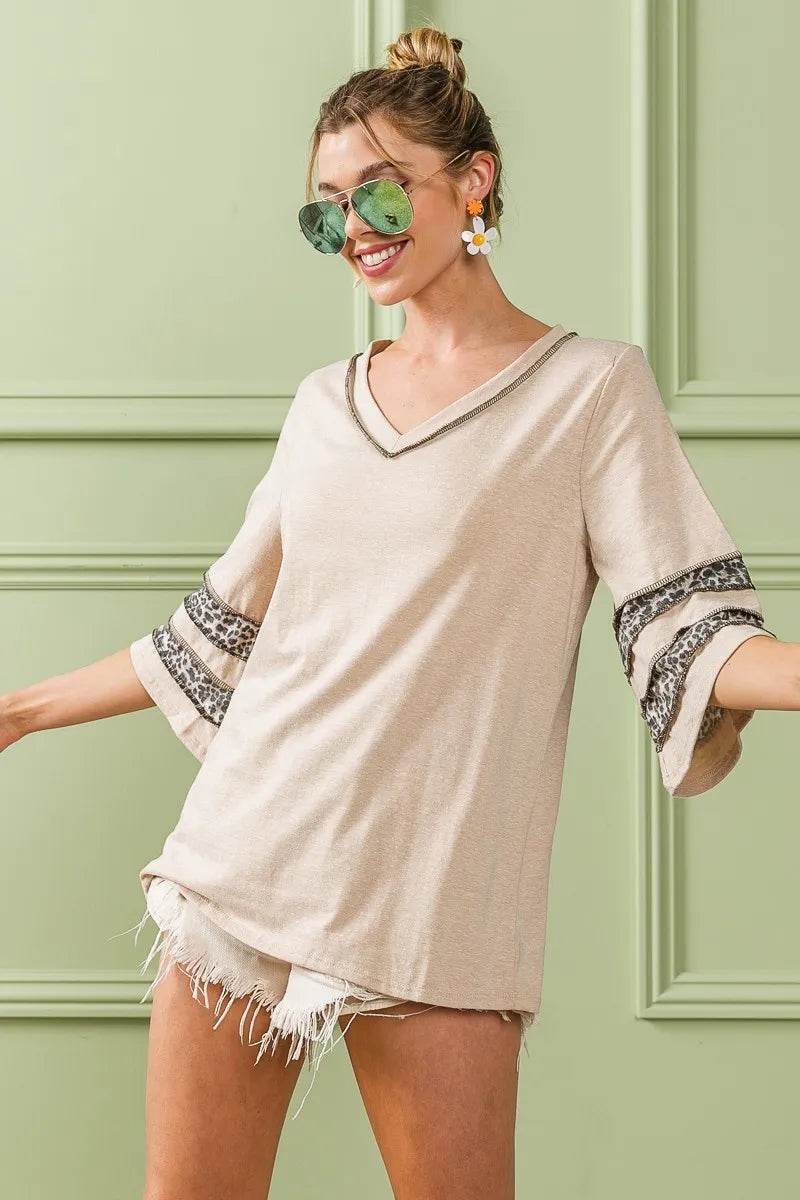 BiBi Triblend Knit Top with Leopard Band Detail - Shop Style & More | Fresh Looks, Everyday Deals & Free Shipping