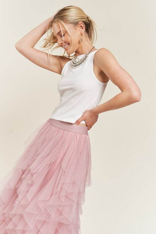 PLUS LAYER POLKA DOT MESH LINED A-LINE MIDI SKIRT - Shop Style & More | Fresh Looks, Everyday Deals & Free Shipping