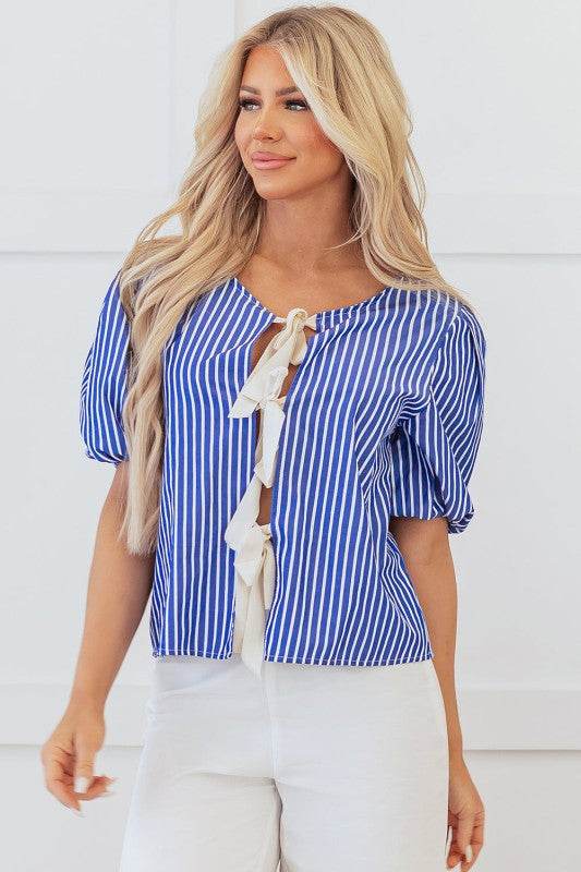 Dream Stripe Tied Front Blouse - Shop Style & More | Fresh Looks, Everyday Deals & Free Shipping