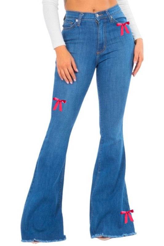 Bell Bottom Jean with Pink Ribbon detail - Shop Style & More | Fresh Looks, Everyday Deals & Free Shipping