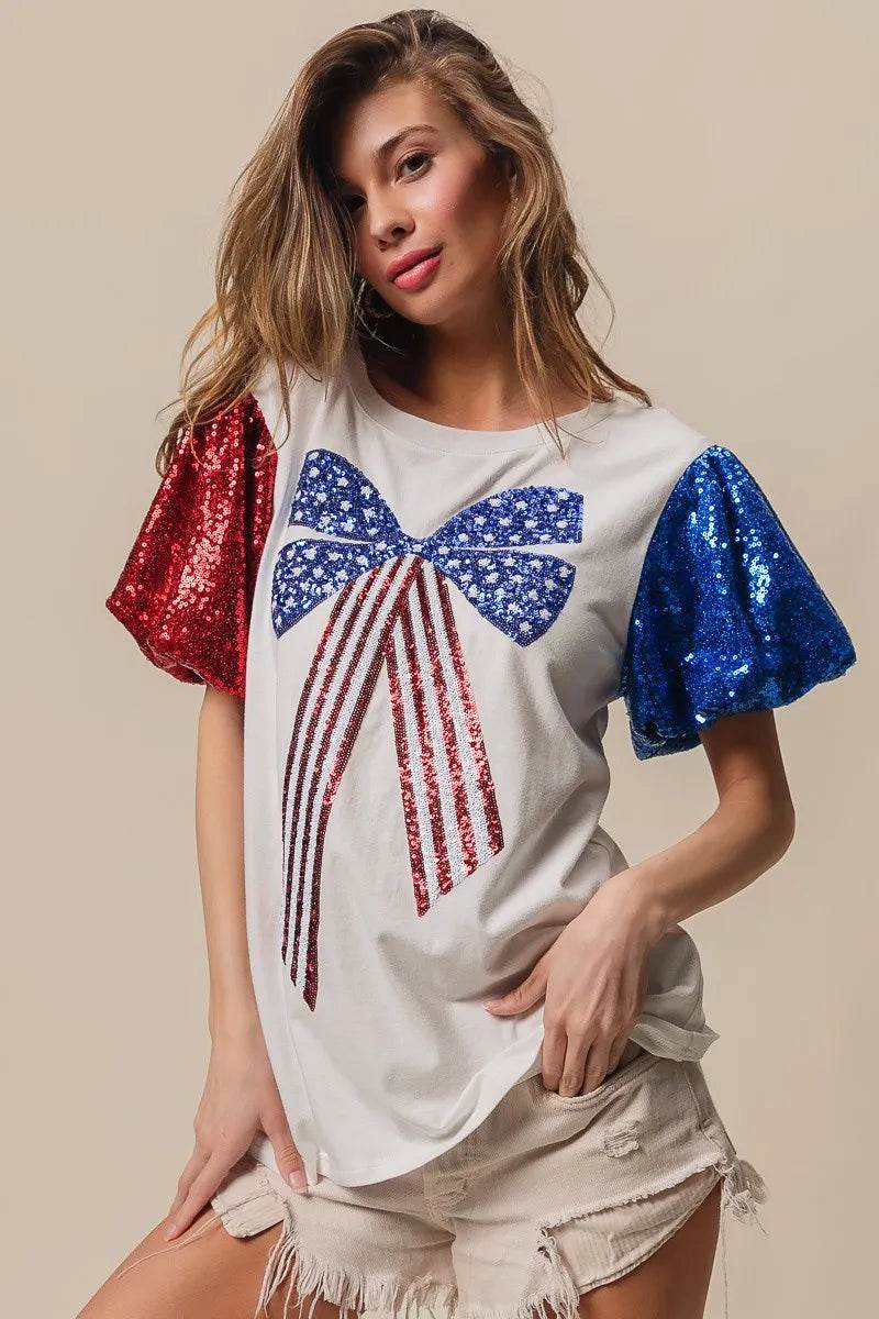 BiBi Sequin American Flag Bow Top - Shop Style & More | Fresh Looks, Everyday Deals & Free Shipping