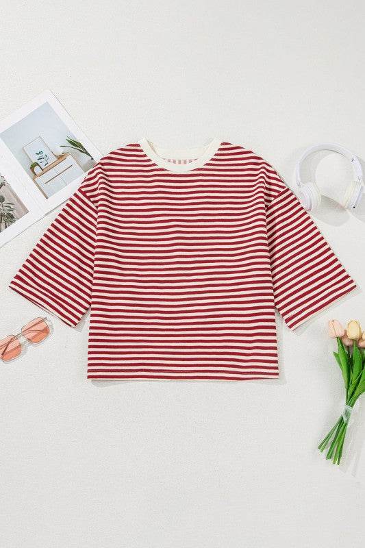 Riley Stripe Bowknot Cutout Back Loose Top - Shop Style & More | Fresh Looks, Everyday Deals & Free Shipping