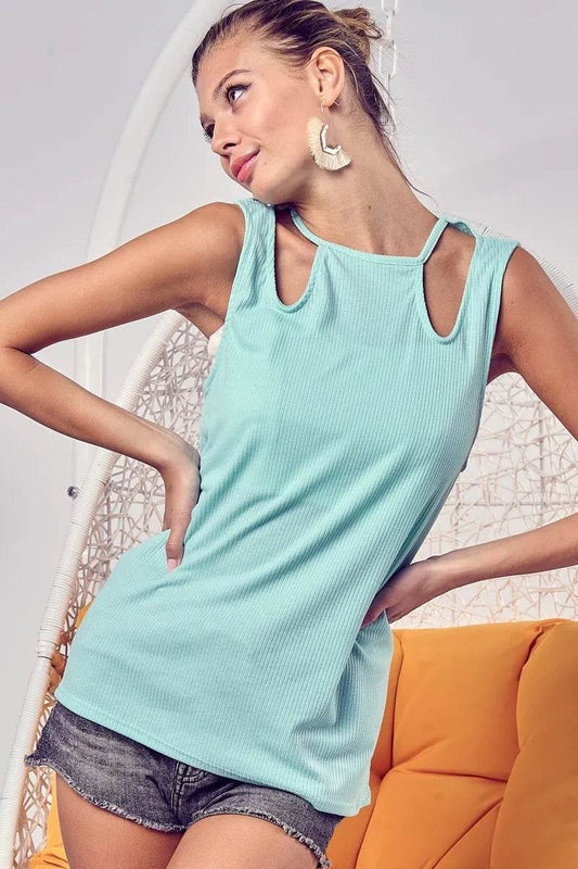 BiBi Rib Knit Shoulder Cut Out Detaied Top - Shop Style & More | Fresh Looks, Everyday Deals & Free Shipping