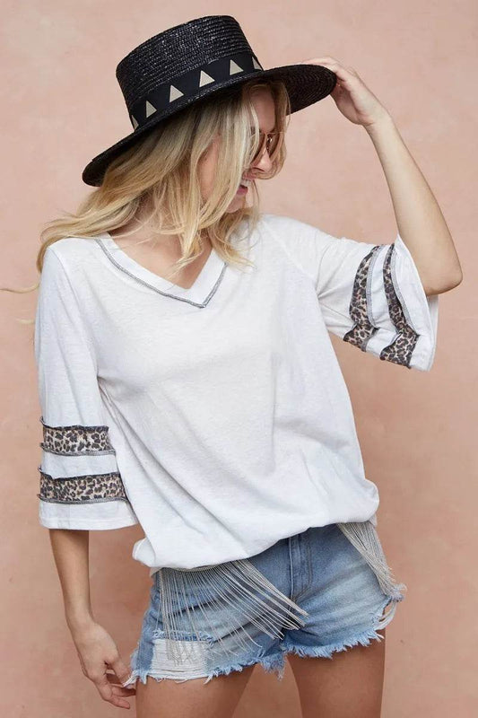 BiBi Triblend Knit Top with Leopard Band Detail - Shop Style & More | Fresh Looks, Everyday Deals & Free Shipping