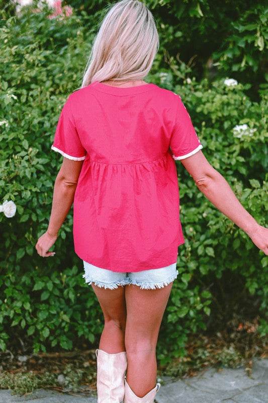 Zayla Embroidered Tassel Tie V Neck Blouse - Shop Style & More | Fresh Looks, Everyday Deals & Free Shipping