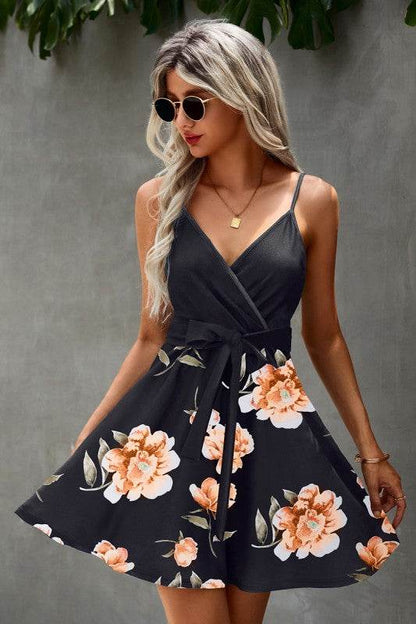 Floral V Neck Spaghetti Strap Belted Cami Dress - Shop Style & More | Fresh Looks, Everyday Deals & Free Shipping