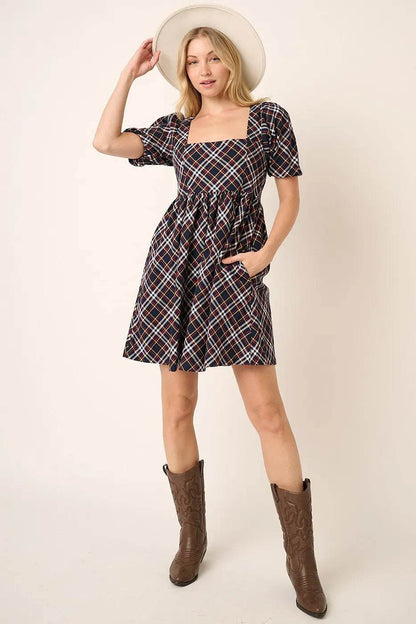Mittoshop Checkered Print Puff Sleeve Babydoll Mini Dress - Shop Style & More | Fresh Looks, Everyday Deals & Free Shipping