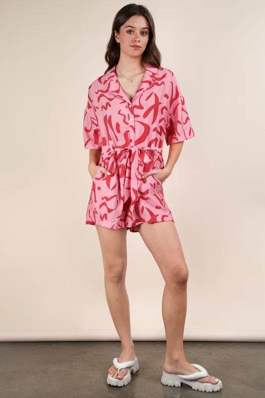 VERY J Oversized Printed Button Down Resort Romper - Shop Style & More | Fresh Looks, Everyday Deals & Free Shipping