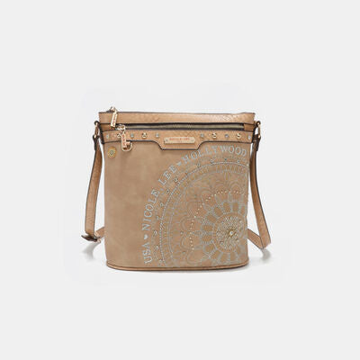 Nicole Lee USA Metallic Stitching Embroidery Inlaid Rhinestone Crossbody Bag Beige One Size Bags