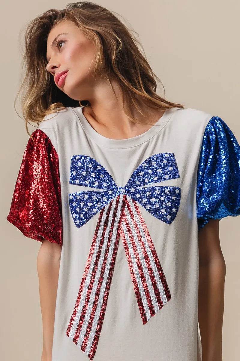 BiBi Sequin American Flag Bow Top - Shop Style & More | Fresh Looks, Everyday Deals & Free Shipping