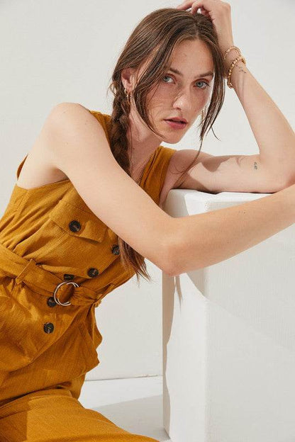 PLUS SLEEVELESS SQUARE NECK BUTTON ANKLE JUMPSUIT - Shop Style & More | Fresh Looks, Everyday Deals & Free Shipping