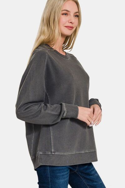 Zenana Full Size Pigment Dyed French Terry Sweatshirt Hoodies & Sweaters