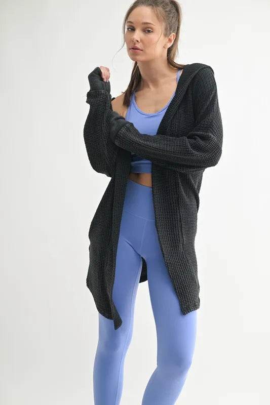MONO B Chunky Waffle Mineral Wash Hooded Open Cardigan - Shop Style & More | Fresh Looks, Everyday Deals & Free Shipping