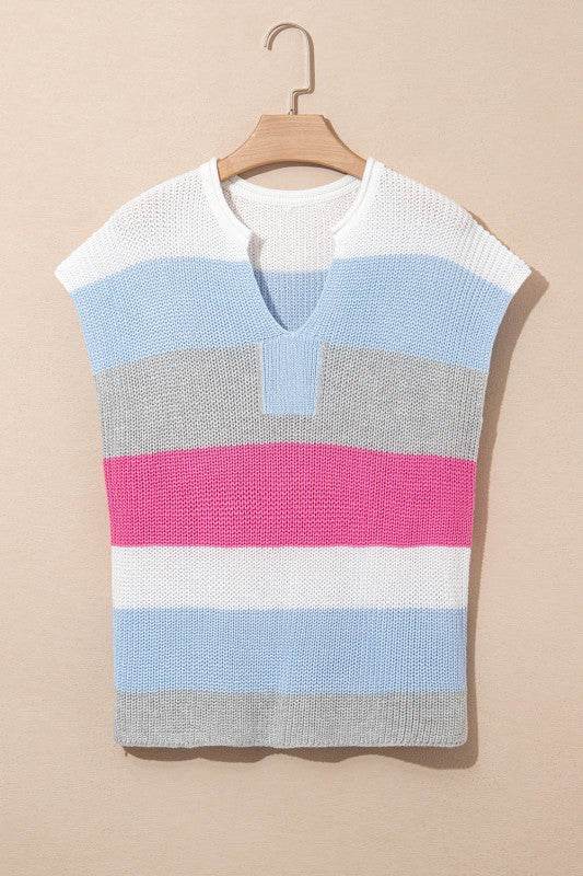 Elliot Color Block Notch V Neck Sweater Top - Shop Style & More | Fresh Looks, Everyday Deals & Free Shipping