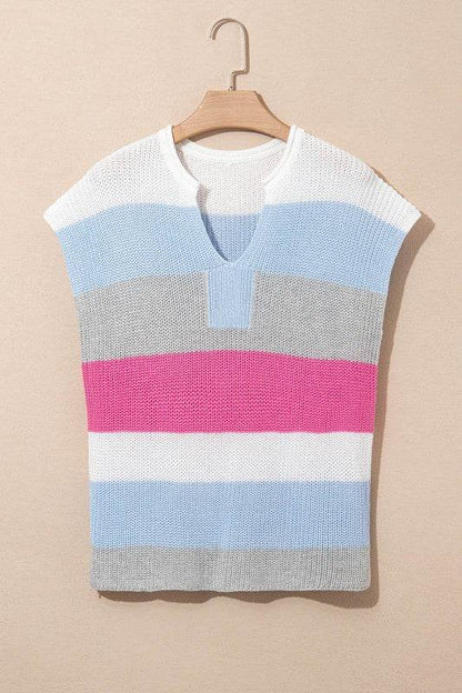 Elliot Color Block Notch V Neck Sweater Top - Shop Style & More | Fresh Looks, Everyday Deals & Free Shipping