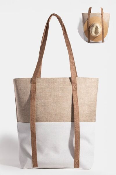 Fame Two Tone Hat Carrier Canvas Tote Bag Ivory Khaki One Size Bags