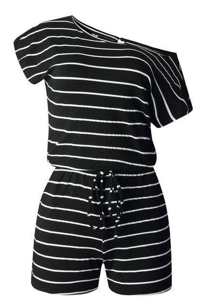 Striped Short Sleeve Drawstring Waist Romper - Shop Style & More | Fresh Looks, Everyday Deals & Free Shipping