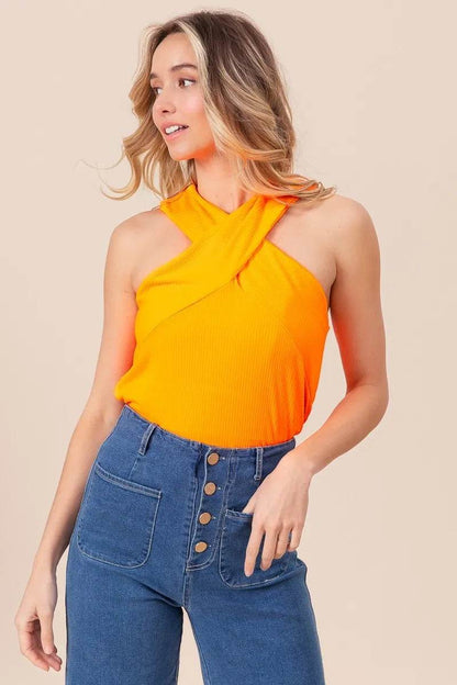 BiBi Rib Knit Cross Neck Banded Top - Shop Style & More | Fresh Looks, Everyday Deals & Free Shipping
